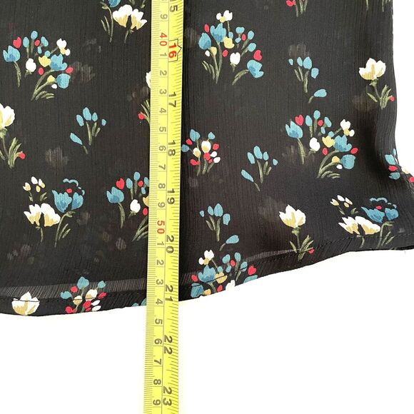 ZARA BASIC Women’s Floral Print Semi Sheer Blouse Top Ruffled Sleeve Blk - Picture 6 of 10